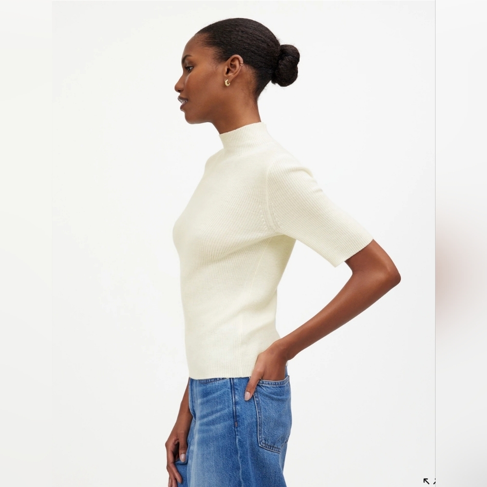 NWT Madewell Ribbed Merino Wool Mockneck Sweater Tee ivory xs $75 *flaw* - Picture 2 of 14